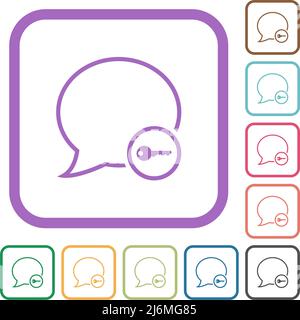 Message secure outline simple icons in color rounded square frames on white background Stock Vector