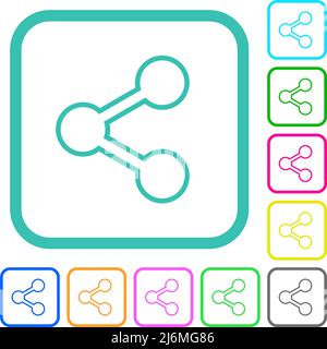 Share outline vivid colored flat icons in curved borders on white background Stock Vector