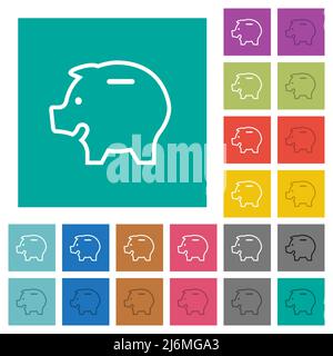 Left facing piggy bank outline multi colored flat icons on plain square backgrounds. Included white and darker icon variations for hover or active eff Stock Vector