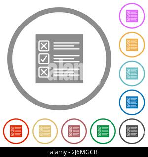 Questionnaire paper solid flat color icons in round outlines on white background Stock Vector