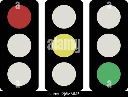 Set of red, yellow and green traffic light icons. Editable vector. Stock Vector