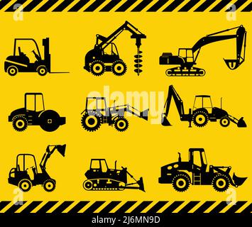 Silhouette illustration of heavy equipment and machinery Stock Vector