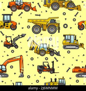 Detailed seamless background with heavy equipment and machinery Stock Vector