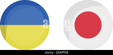 Icon set of Ukrainian and Japanese flags. Editable vector. Stock Vector