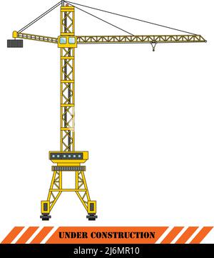 Detailed illustration of tower crane, heavy equipment and machinery Stock Vector