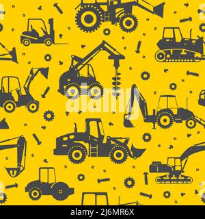 Seamless pattern with silhouette of heavy equipment and machinery Stock Vector