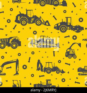 Seamless pattern with silhouette of heavy equipment and machinery Stock Vector