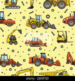Detailed seamless background with heavy equipment and machinery Stock Vector