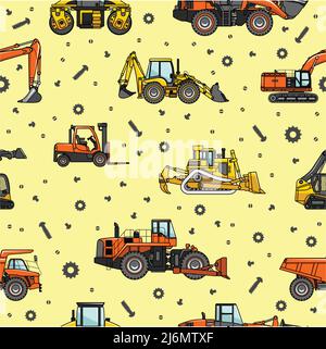 Detailed seamless background with heavy equipment and machinery. Stock Vector