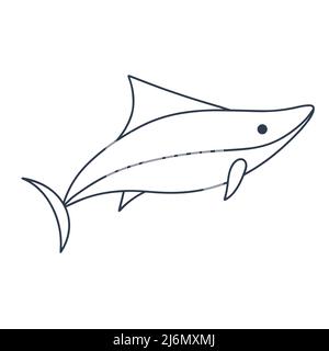 Shark outline drawing doodle illustration. Sea fish predator coloring book. Isolated sea underwater inhabitant. Decoration for baby things vector Stock Vector