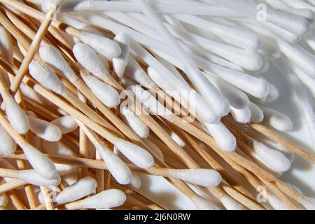 Plastic Sticks With White Cotton For Ear Cleaning And Other