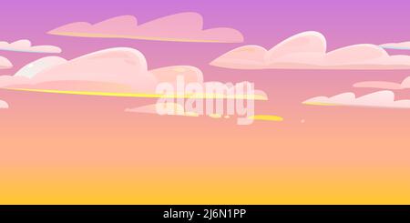 Evening or morning sky with clouds and airplane trails. Seamless illustration. Cute cartoon style. Vector. Stock Vector