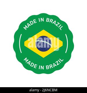 Made in Brazil colorful vector badge. Label sticker with Brazilian flag. Stock Vector