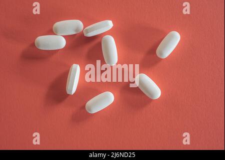 Close up of white pills Stock Photo