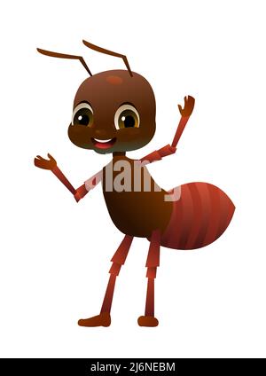 Brown ant. Wildlife object. Little funny insect. Cute cartoon style. Isolated on white background. Vector. Stock Vector