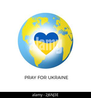 Planet with heart shape in national Ukraine colors. Symbol of  halp mercy support and donation. Vector illustration Stock Vector