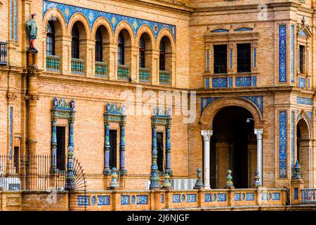 Decorated with azulejos facade at Palacio Espanol in Plaza de Espana (Spain Square) in Seville - Andalusia, Spain Stock Photo