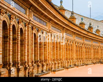 Decorated with azulejos facade at Palacio Espanol in Plaza de Espana (Spain Square) in Seville - Andalusia, Spain Stock Photo