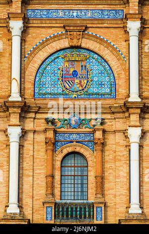 Decorated with azulejos facade at Palacio Espanol in Plaza de Espana (Spain Square) in Seville - Andalusia, Spain Stock Photo