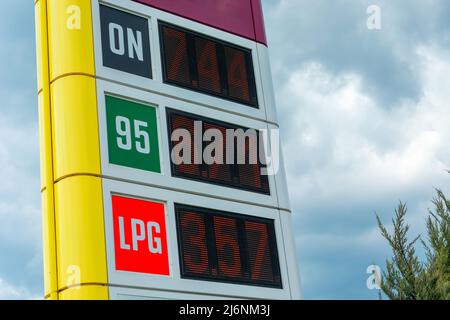 Light board at the petrol station with Polish prices Stock Photo
