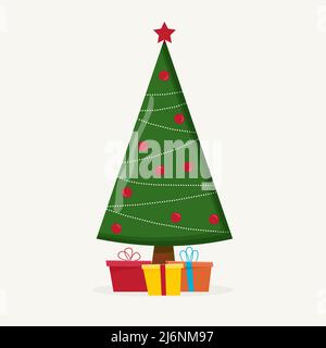 Christmas tree with tree ball and tree toy. Christmas gifts. Stock Vector