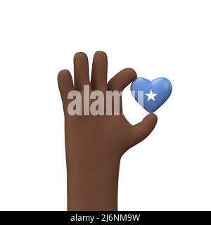 Hand holding a somalia flag heart. Community togetherness concept. 3D Rendering Stock Photo