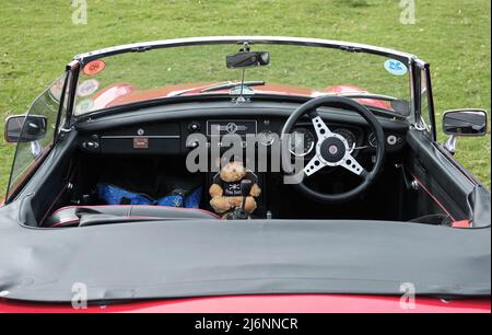 Classic MG Cars interior view dashboard and Mascot Stock Photo