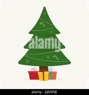Christmas tree with tree ball and tree toy. Christmas gifts. Stock Vector