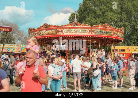 Carters Steam Fair is a traditional English travelling funfair with rides dating from the 1890s to the 1960’s. Stock Photo