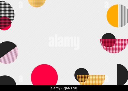 Colorful circles and half-circles abstract background, geometrical circle background with copy space, yellow grey pink colored geometric pattern Stock Vector