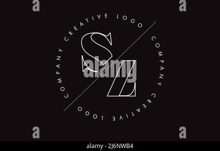White Outline SZ s z letter logo with cut and intersected design and round frame. Vector illustration with monogram design and written circle. Stock Vector