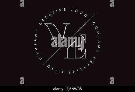 White Outline VE v e letter logo with cut and intersected design and round frame. Vector illustration with monogram design and written circle. Stock Vector