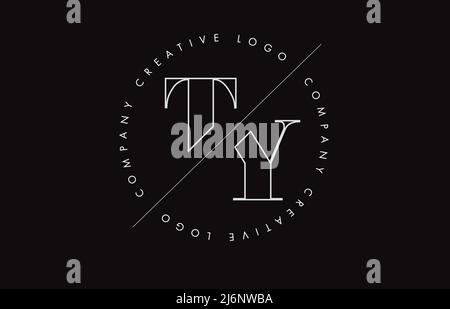 White Outline TY t y letter logo with cut and intersected design and round frame. Vector illustration with monogram design and written circle. Stock Vector