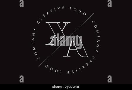 White Outline XA x a letter logo with cut and intersected design and round frame. Vector illustration with monogram design and written circle. Stock Vector