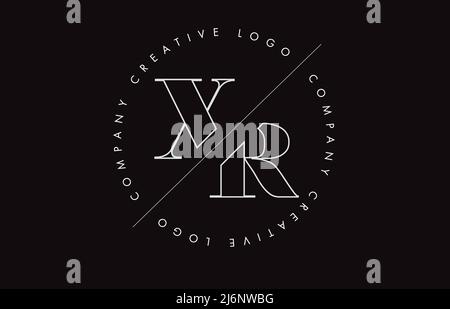 White Outline XR x r letter logo with cut and intersected design and round frame. Vector illustration with monogram design and written circle. Stock Vector