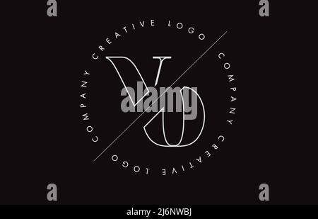 White Outline VO v o letter logo with cut and intersected design and round frame. Vector illustration with monogram design and written circle. Stock Vector