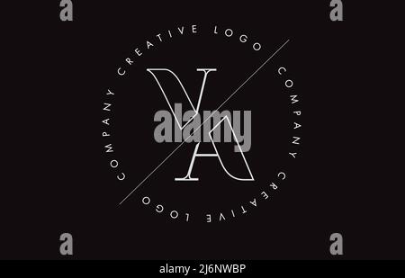 White Outline VA v a letter logo with cut and intersected design and round frame. Vector illustration with monogram design and written circle. Stock Vector