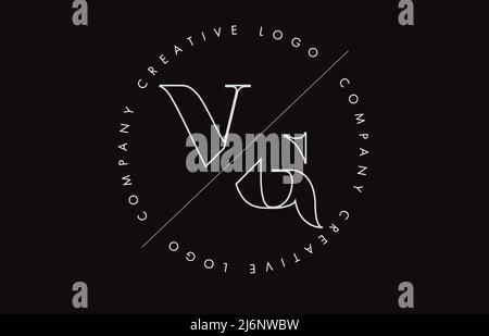 White Outline VG v g letter logo with cut and intersected design and round frame. Vector illustration with monogram design and written circle. Stock Vector