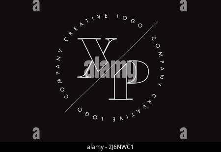 White Outline XP x p letter logo with cut and intersected design and round frame. Vector illustration with monogram design and written circle. Stock Vector