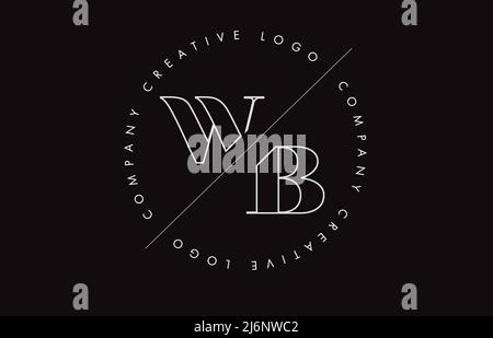 White Outline WB w b letter logo with cut and intersected design and round frame. Vector illustration with monogram design and written circle. Stock Vector