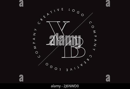 White Outline XB x b letter logo with cut and intersected design and round frame. Vector illustration with monogram design and written circle. Stock Vector