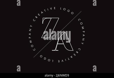 White Outline ZA z a letter logo with cut and intersected design and round frame. Vector illustration with monogram design and written circle. Stock Vector