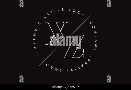 White Outline XZ x z letter logo with cut and intersected design and round frame. Vector illustration with monogram design and written circle. Stock Vector
