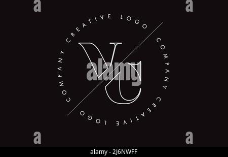 White Outline VC v c letter logo with cut and intersected design and round frame. Vector illustration with monogram design and written circle. Stock Vector