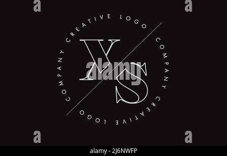 White Outline XS x s letter logo with cut and intersected design and round frame. Vector illustration with monogram design and written circle. Stock Vector