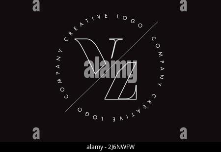 White Outline VZ v z letter logo with cut and intersected design and round frame. Vector illustration with monogram design and written circle. Stock Vector