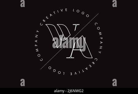 White Outline WA w a letter logo with cut and intersected design and round frame. Vector illustration with monogram design and written circle. Stock Vector