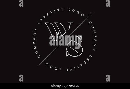 White Outline WS w s letter logo with cut and intersected design and round frame. Vector illustration with monogram design and written circle. Stock Vector