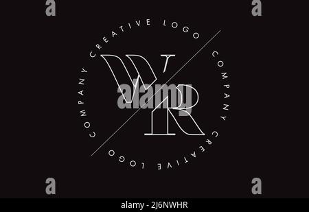 White Outline WR w r letter logo with cut and intersected design and round frame. Vector illustration with monogram design and written circle. Stock Vector