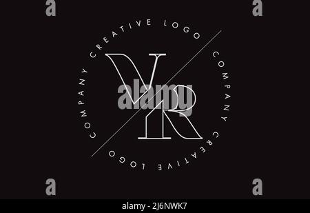 White Outline VR v r letter logo with cut and intersected design and round frame. Vector illustration with monogram design and written circle. Stock Vector